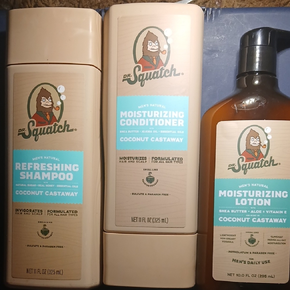 DR SQUATCH (MENS) Coconut Castaway Shampoo Conditioner & Moisturizing Lotion